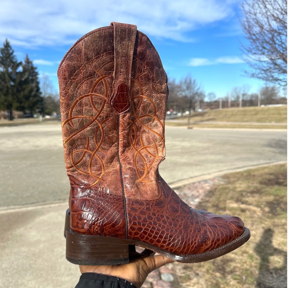 Buitre Handcrafted Leather Goods Alligator Embossed Western Boots Men's Size 8 - Picture 4 of 15